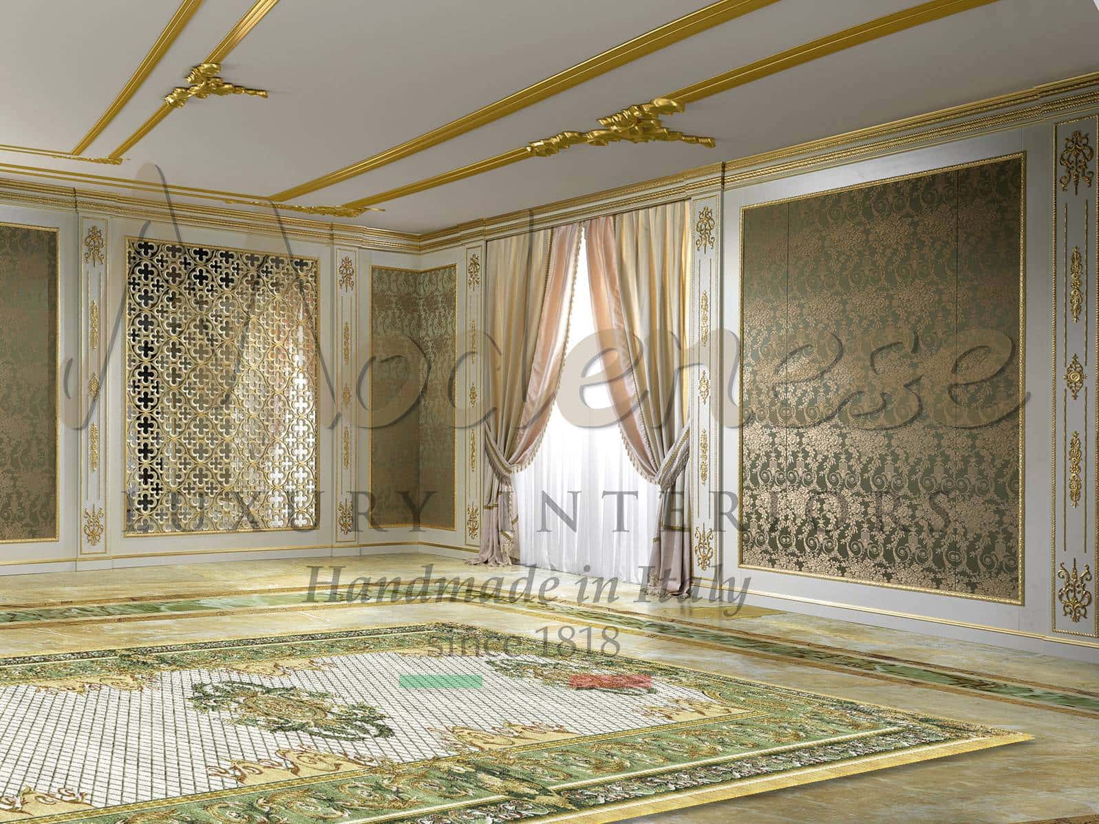 service de design d'intérieur sélection design italien goût luxe tapis classiques accessoires projet résidentiel détails baroques or opulent photos en bois massif marbre nacre