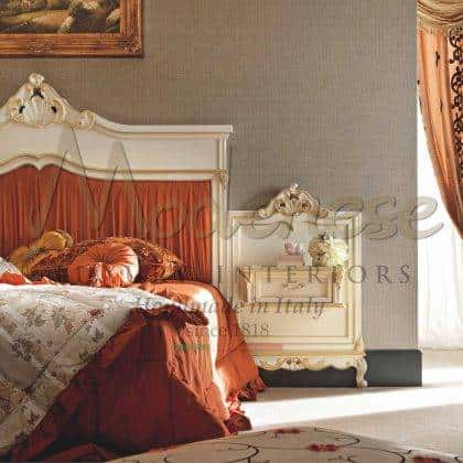 优雅的豪华床头柜 威尼斯维多利亚时代的巴洛克风格象牙漆组合金叶 意大利手工定制 手工细节 卧室家具 豪华宏伟奢华的意大利传统实木 珍贵的布料