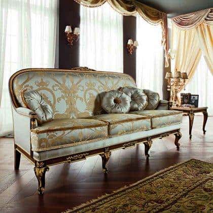 made in Italy top quality sofa set elegant handmade carved 3-seater sofa beautiful green fabric solid wood materials high-end quality luxurious living room royal palace special design exclusive classic empire style handmade interiors handcrafted italian unique design furniture bespoke home decorations double side handmade artisanal carvings