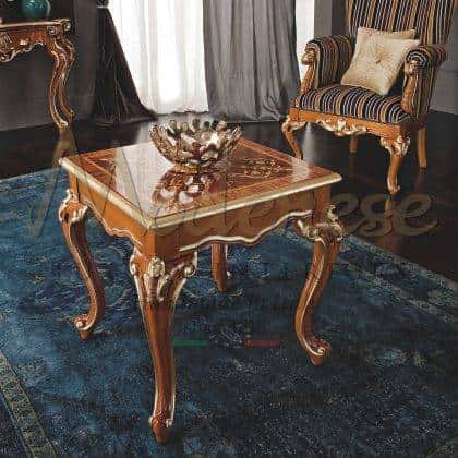 baroque royal coffee table design handmade furniture bespoke interiors luxury inlaid top wooden golden leaf finish best italian luxury furniture refined tabledesign premium quality living room set classic design furniture fabrics made in italy artisans