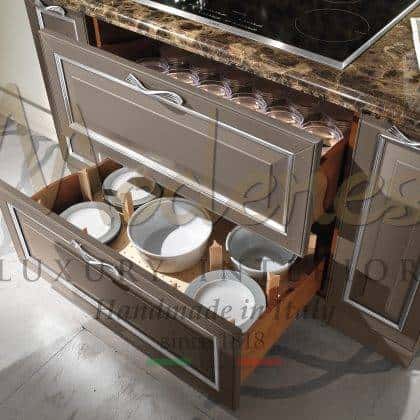 made in Italy handcrafted furniture handmade baroque traditional venetian solid wood Contemporary kitchen version handmade inlaid ornamental top decorations elegant exclusive kitchen cabinet ideas premium quality solid wood interiors bespoke ornamental kitchen