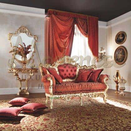 Baroque Traditional Classic 2 Seater Sofa Golden Leaf Handmade by Modenese Luxury Interiors