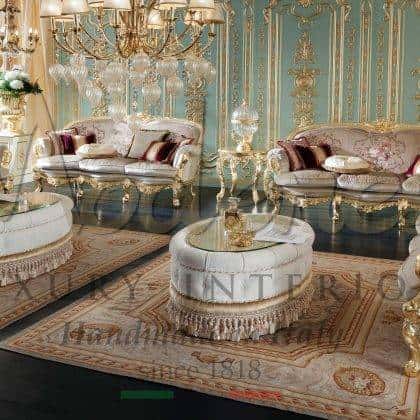 soft classical luxury furniture made in Italy handmade carved sofa set beautiful matched coffee tables traditional home décor interiors high-end italian best quality furniture timeless upholstered coffee table bespoke exclusive design royal villa top majlis furnishing