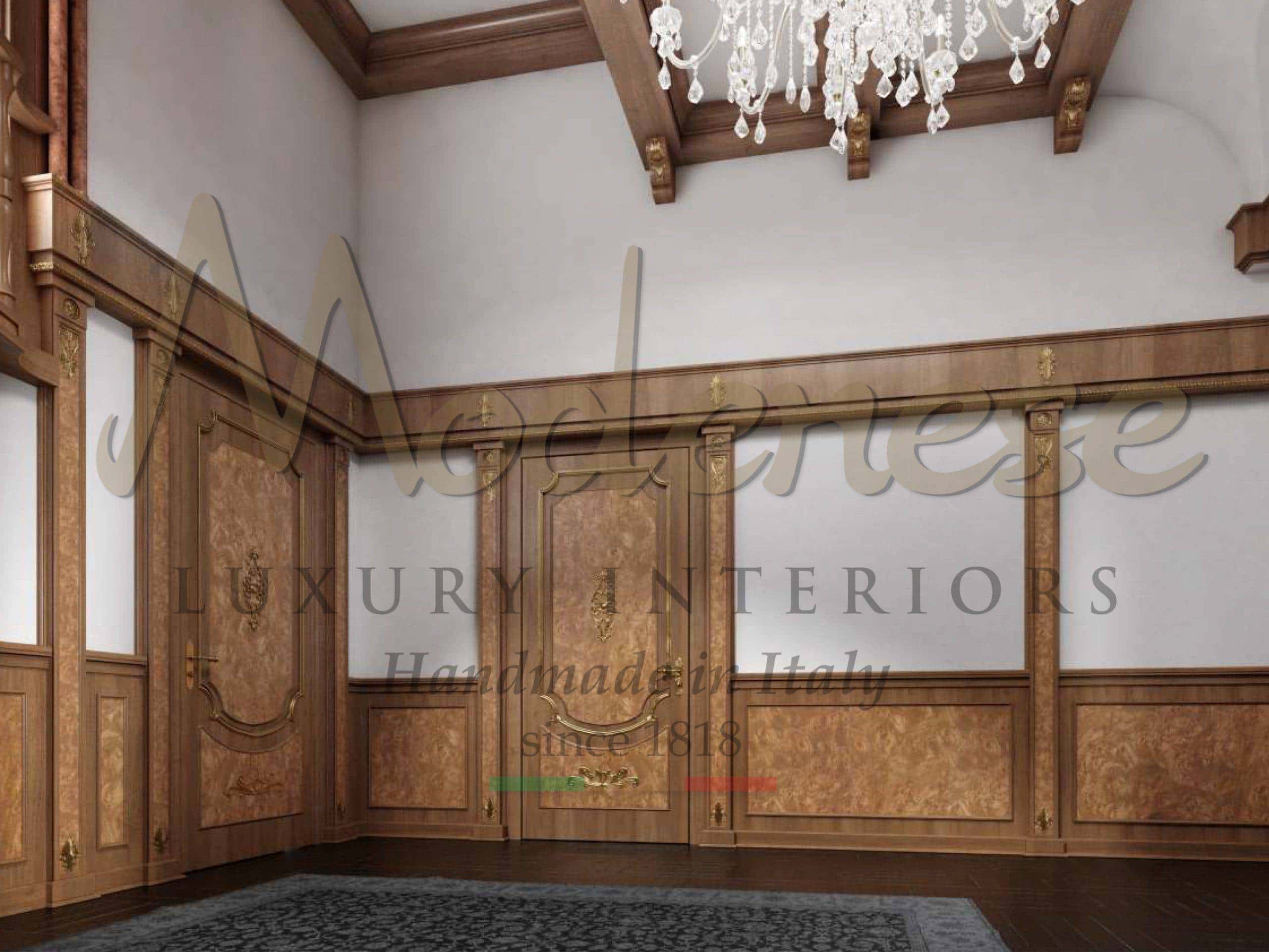 traditional classic solid wood refined opulent made in Italy custom-made lambris wood paneling walls decoration ideal best solutions for royal exclusive villas and palaces interior design projects
