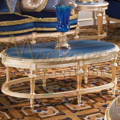 majestic luxury coffee table furniture craftsmanship beautiful made in Italy azul inlaid marble furniture with luxury golden leaf finish traditional classic style custom made exclusive design graceful classy dècor details handcrafted interiors italian artisanal