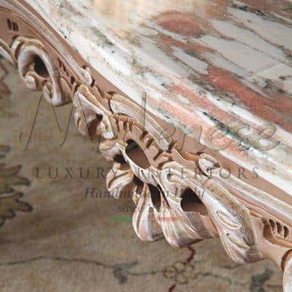 luxury italian furniture venetian style handmade carved classical refined coffee tables with rosa norvegia top marble majestic living room home decorations in solid wood best quality made in Italy traditional furniture collections by italian skilled artisans