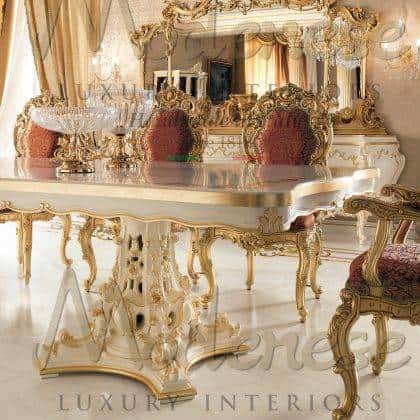 made in Italy handmade victorian rococo' luxury dining table details elegant handmade carvings top decoration with golden leaf refined dining table ideas high-end baroque venetian style exclusive furniture top quality artisanal interiors production majestic dining room area premium dining table handmade custom-made top décor bespoke solid wood exclusive italian furniture manufacturing