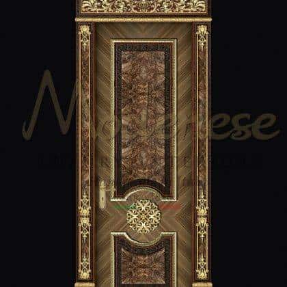 refined carved inlays door handcrafted in solid wood details majestic golden finish top quality materials home villa palace interiors classic italian high quality refined fabrics solid wood finish collection handmade carved design venetian traditional timeless artisanal production opulent baroque venetian style fixed furniture