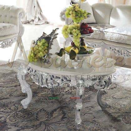 sophisticated solid wood style venetian giada white coffee table furniture exclusive venetian version silver leaf details finish classy carved structure details venetian handmade interiors italian style furniture palace royal villa exclusive furniture venetian style