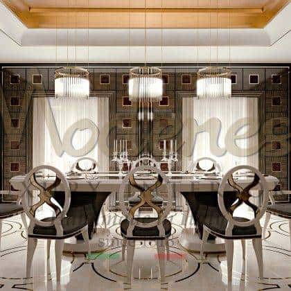Arrogance - La version de cuisine Makassar est le meilleur style de cuisine vénitienne traditionnelle fabriquée à la main en Italie en bois massif sculpté, mobilier fixe, projet d'ameublement sur mesure avec des finitions élégantes, détails de la table à manger de luxe, décoration supérieure raffinée à la main.