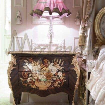 majestic royal black suite night table tasteful luxury top villa décor furniture 3D inlays colorful refined golden leaf details custom made best opulent classic handcrafted bespoke night tables wooden furniture projects handmade italian artisanal