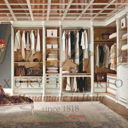 luxury artisanal quality walk in closet production high-end made in Italy handcrafted furniture handmade carving elegant silver leaf details finishes majestic chaise longue luxury drawers ideas premium quality solid wood interiors ornamental interiors elegant home decorations royal palace traditional timeless baroque design