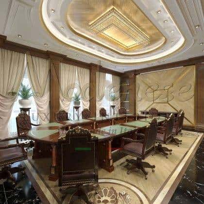 solid wood handcrafted meeting room projects handmade solid wood italian comfort executive swivel armchair residential private public luxurious conference table carved details top real leather expensive office table french furniture reproduction high-end made in Italy exclusive artisanal furniture bespoke unique manufacturing custom-made royal offices for elegant presidential meeting room interiors