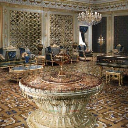 customized entrance hall round table inlaid top bespoke fabrics with mechanism best quality classic solid wood materials custom made italian artisanal manufacturing executive interiors furniture public private villas or palace furnishings high-end traditional venetian personalized furniture projects