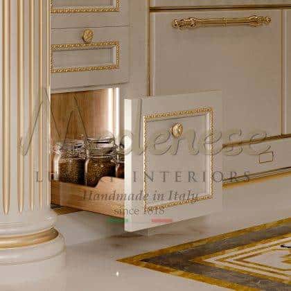handcrafted carved solid wood Royal-kitchen Ivory baroque traditional luxury italian fixed furniture high-end artisanal manufacturing baroque home decoration beautiful venetian style collection golden leaf details exclusive design