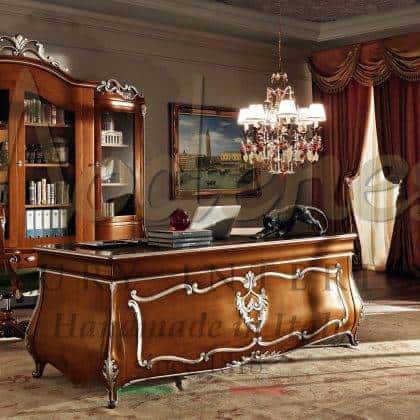 venetian manufacturing bookcase quality furniture wooden details made in Italy handcrafted furniture elegant finish in silver details refined traditional venetian baroque victorian made in Italy best quality solid wood interiors furniture for elegant royal palaces and villas furnishing projects