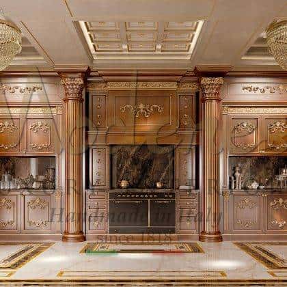 design made in Italy artisanal manufacturing exclusive design solid wood handmade carvings baroque traditional home interiors elegant Royal - Walnut kitchen version baroque traditional luxury italian fixed furniture high-end decoration beautiful venetian style collection golden leaf details