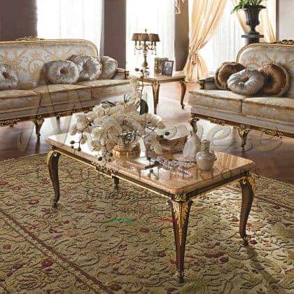 handmade top best quality materials inlaid botticino marble coffee table refined goledn leaf finish solid wood bespoke ideas high-end materials elegant custom-made executive interiors royal villas or palace furnishings high-end italian furniture projects
