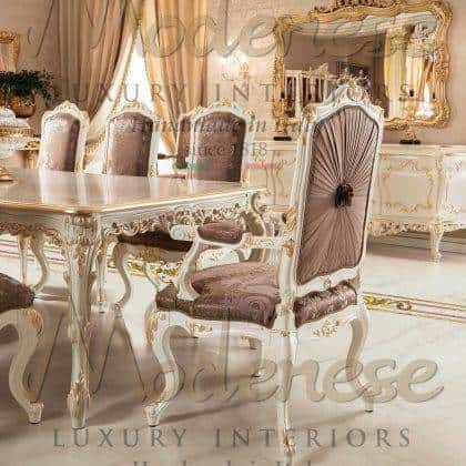 traditional rococo' classic refined dining armchair handmade golden leaf application majestic luxury dining room ideas precious fabric decoration french furniture reproduction solid wooden materials high-end quality made in Italy decorative interiors handcrafted furnishing opulent lifestyle luxury living exclusive armchair italian artisanal furniture manufacturing