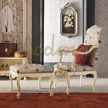 luxury royal villa elegant traditional venetian luxury furniture mother of pearl patterned pouffe graceful decoration made in Italy charming refined leaf in gold finish details handmade ornamental bed bench majestic solid wood royal exclusive venetian baroque design