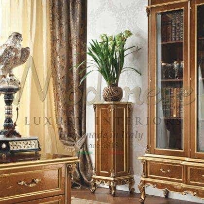 majestic inlays column vase stand cabinet refined golden leaf finish elegant italian artisanal manufacturing exclusive italian classic baroque venetian furniture elegant venetian baroque royal handmade inlaid decorative elements gold details palace furnishing made in italy furniture