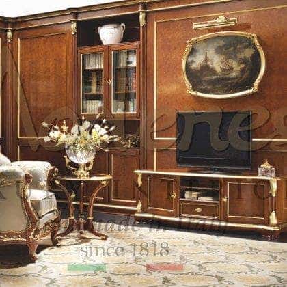 premium quality artisanal handmade solid wood venetian tv unit manufacturing best quality made in Italy handcrafted furniture elegant finish with golden leaf details refined traditional venetian baroque victorian tv stand made in Italy best quality solid wood interiors ornamental furniture for elegant royal palaces and villas furnishing projects