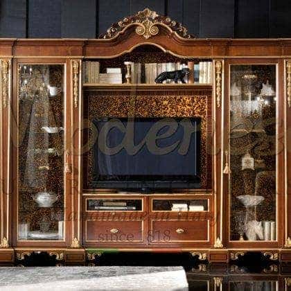 handcrafted inalys cabinet tv with refined handmade golden leaf details in solid wood venetian baroque classic style tv unit ideas top quality elegant made in Italy furniture artisanal french furniture reproduction majestic best quality empire victorian bespoke exclusive finishes custom-made design traditional royal palaces and villas furnishing projects
