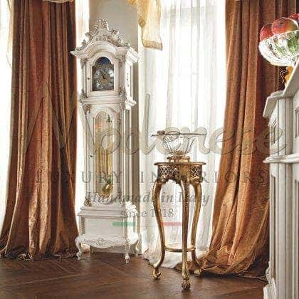 venetian manufacturing ivory pearl grandfather clock best quality furniture wooden details made in Italy handcrafted furniture elegant finish in ivory details refined traditional venetian baroque victorian made in Italy best quality solid wood interiors furniture for elegant royal palaces and villas furnishing projects