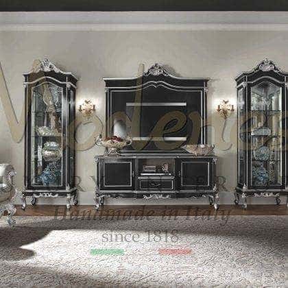 special exclusive luxurious classic style home furniture made in Italy elegant and sophisticated black tv stands classy unique italian design best bespoke interiors majestic silver leaf details opulent expensive design high-end quality solid wood interiors artisanal made in Italy custom-made sideboards ideas