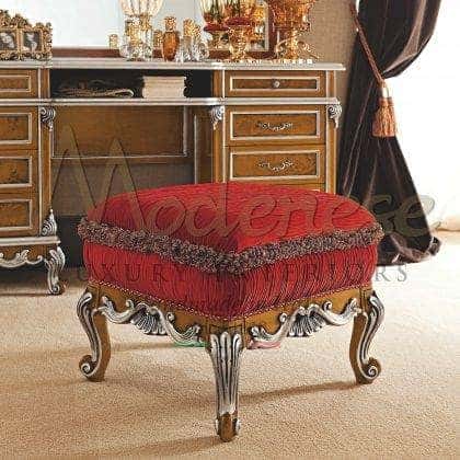 venetian baroque royal style solid wood sophisticated pouffe briar wood style carved silver details top classy refined finish interiors classic royal italian style furniture elegant luxury venetian upholstery handmade carved details classic luxury ideas ornamental classical royal palace luxury bedroom furniture handmade decorations venetian style