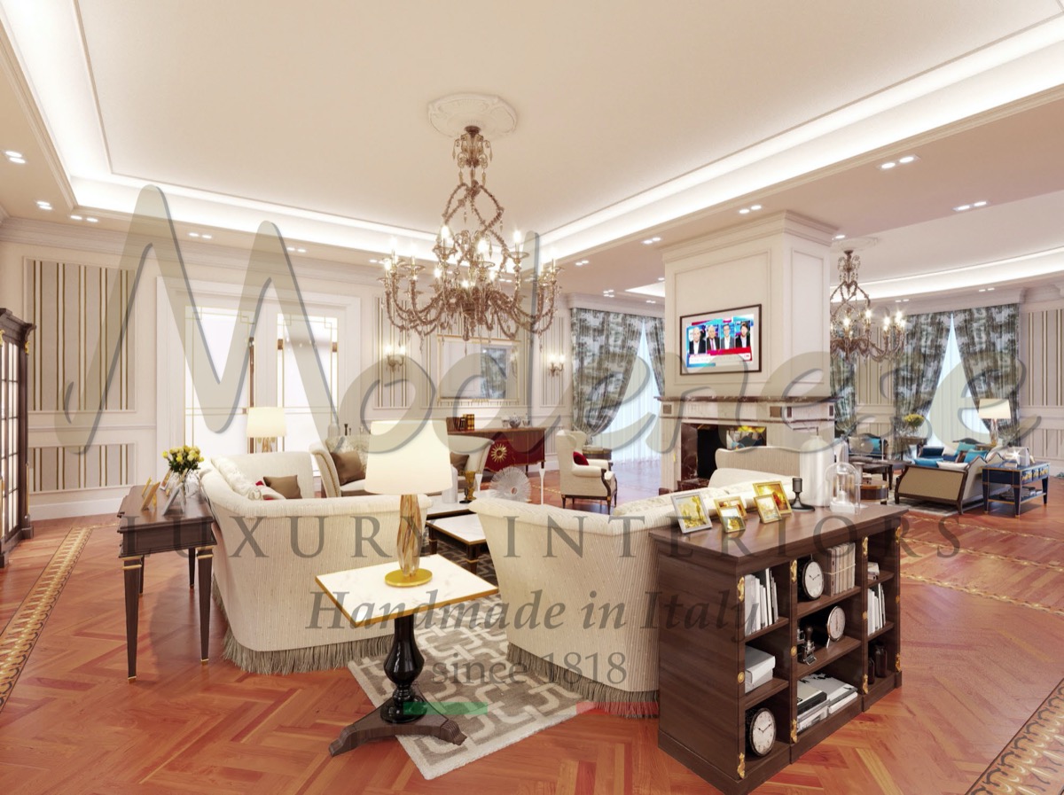 Luxury classic villa, royal design and traditional and timeless bespoke furniture. Italian craftsmanship, top quality interiors. Best interior design service.