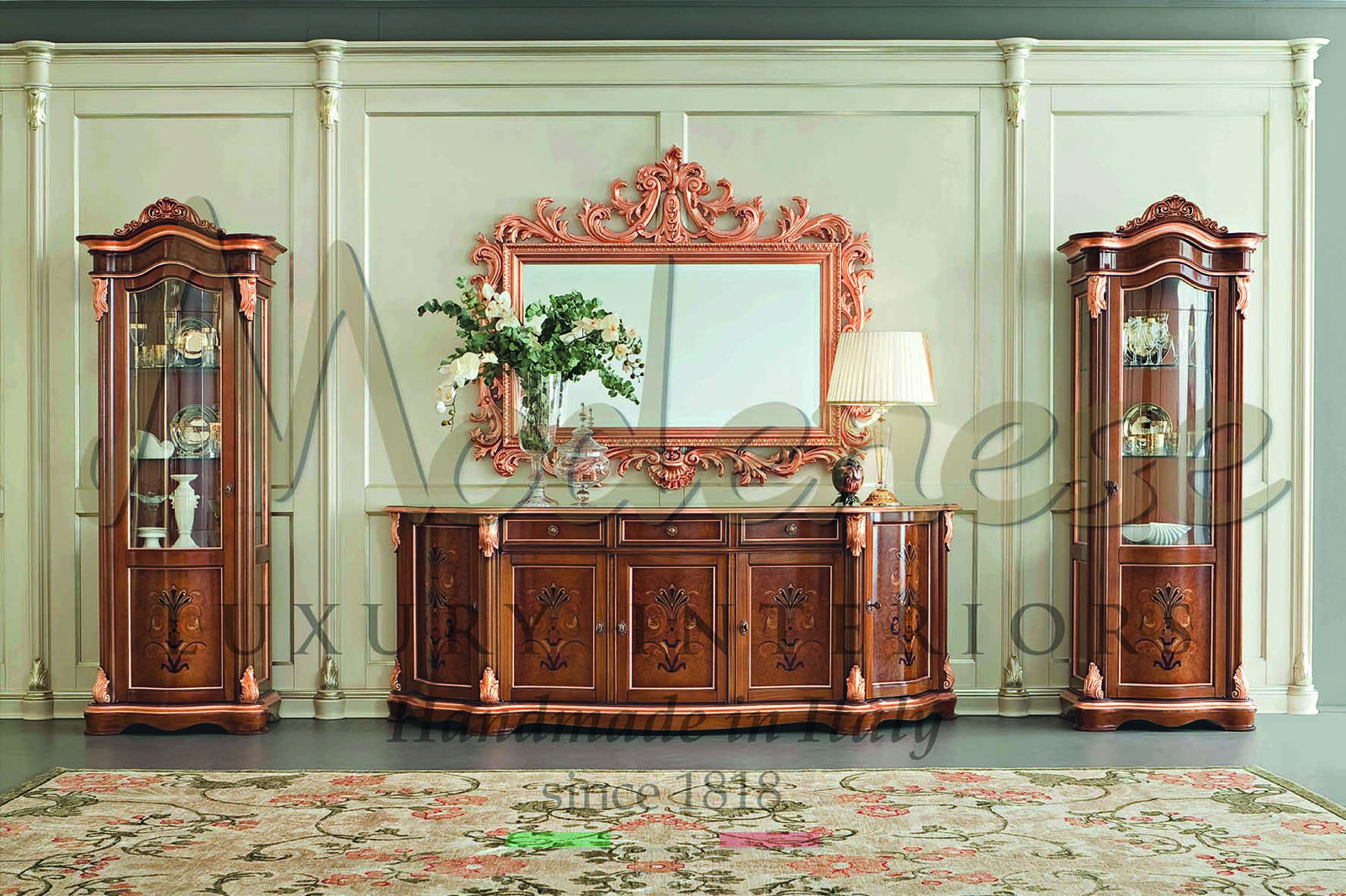 luxury Italian furniture classic baroque empire style royal casanova collection interior design studio best designer architects made in Italy bespoke handmade interiors radica solid wood tree natural ornament craftsmanship elegant classy