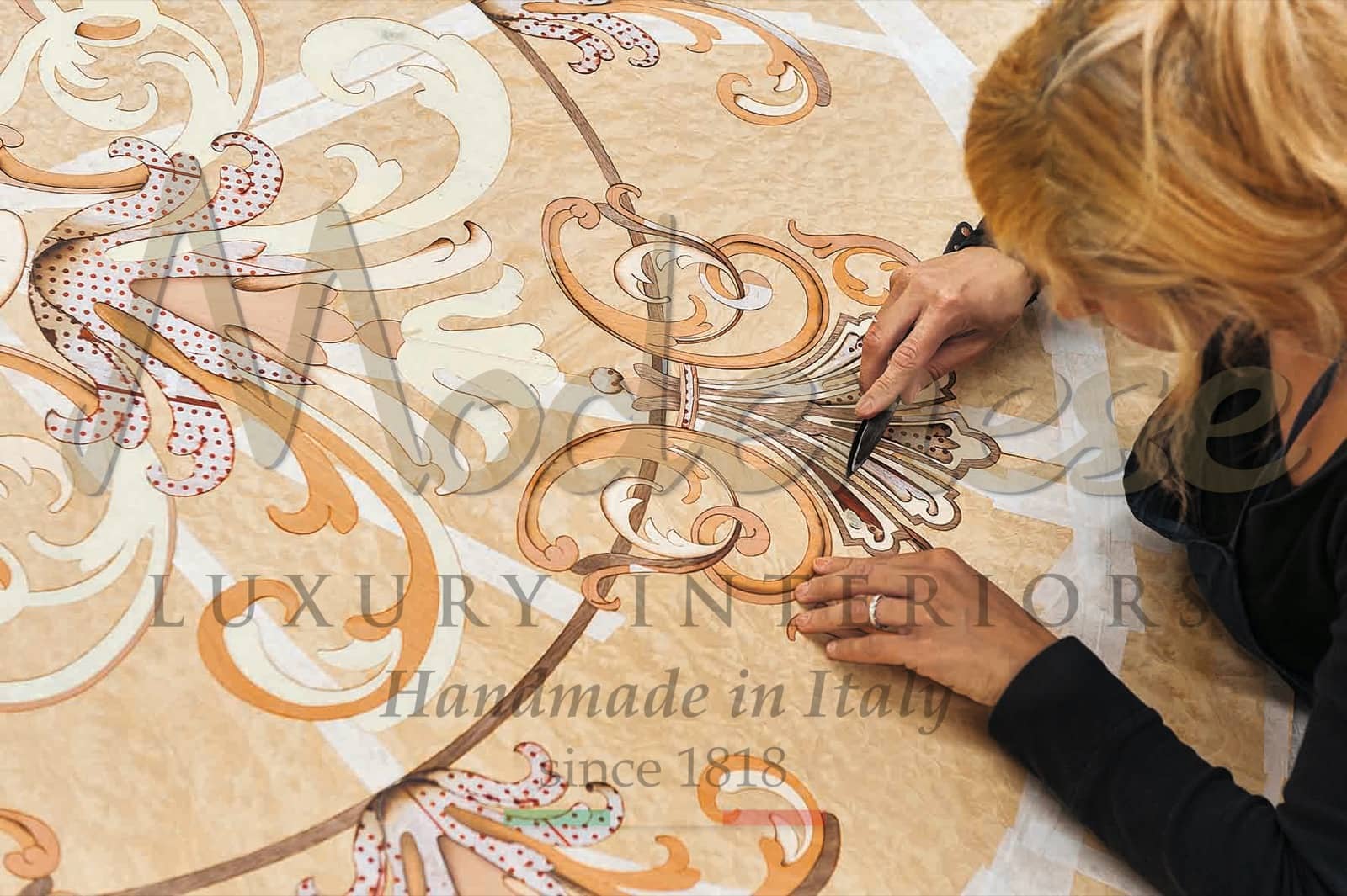 marquetry inlays luxurious handmade traditional furniture production made in Italy master artisans high end skills traditions Italian Venetian craftsmanship elegant interior design ideas customized personalized