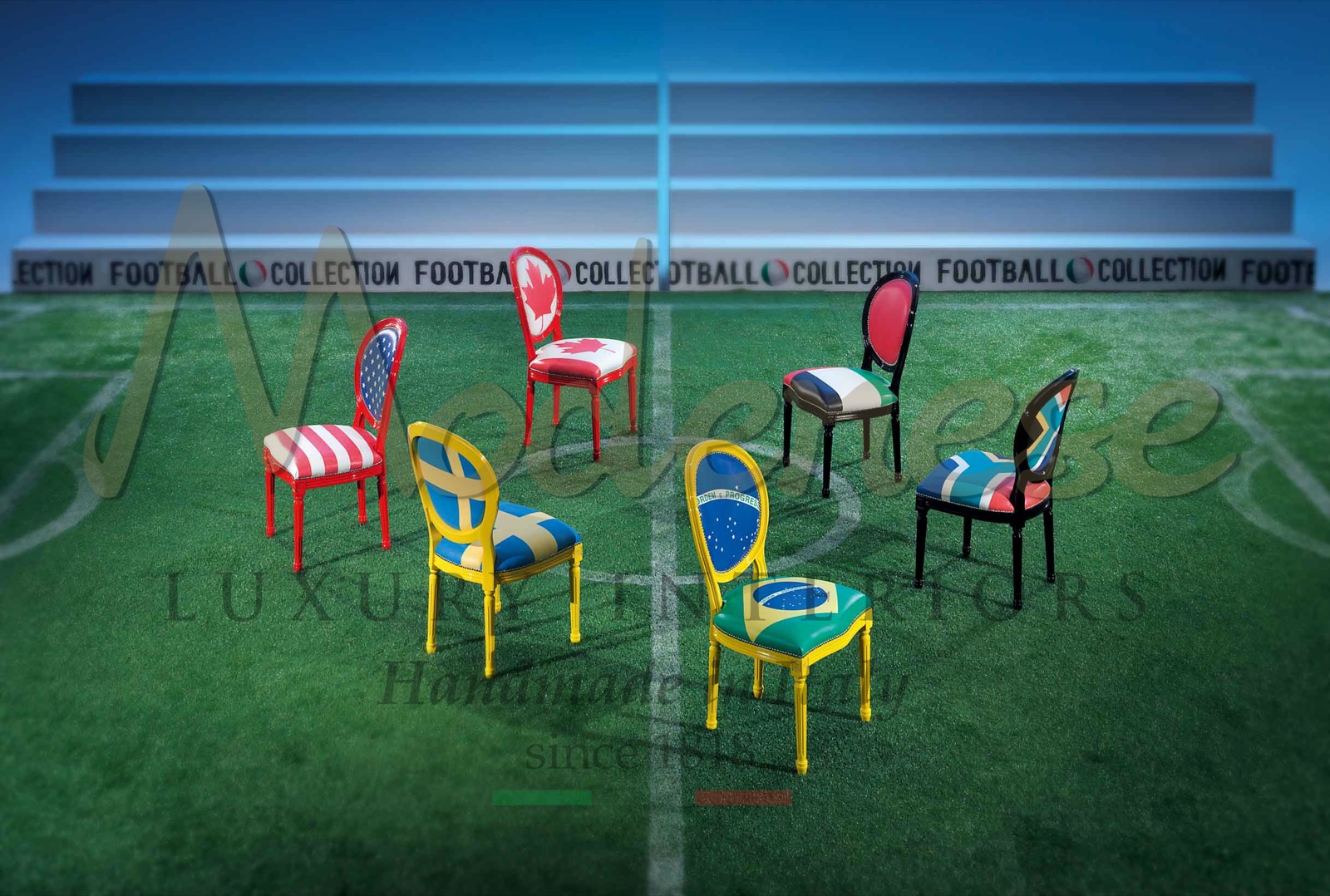 فريق كرة القدم - تصميم الألوان - كرسي - أريكة - خزانة - مقاعد - غرفة ترفيهية فاخرة - أثاث إيطالي - بطولة
