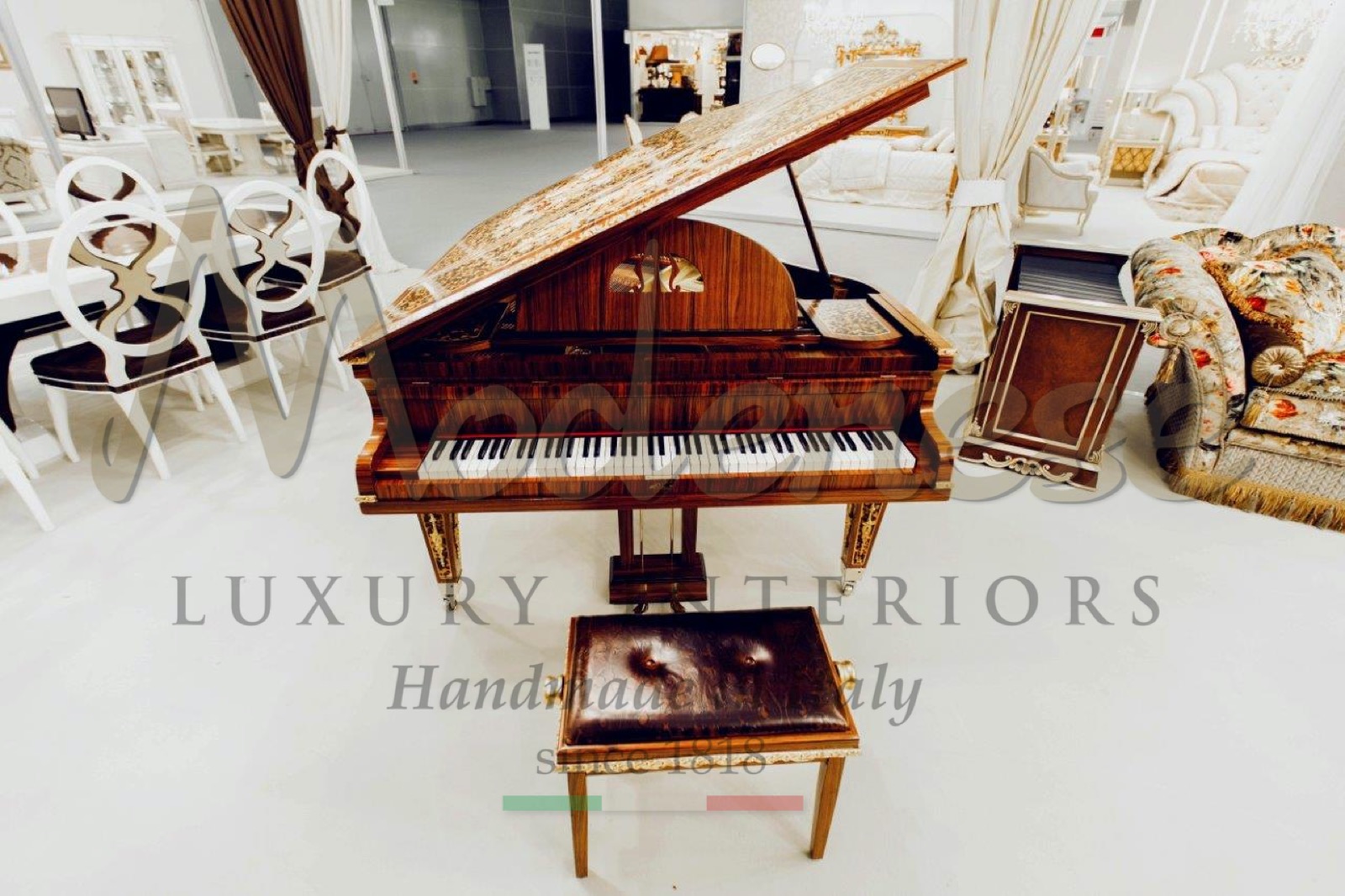 artisanal craftsmanship Italian interior design ideas luxury classic baroque empire furniture French style premium fabrics solid wood