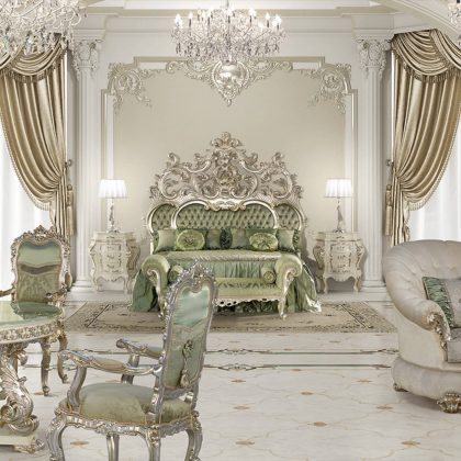 style of interiors to complete your luxury interior design project master bedroom with classic baroque handmade furniture timeless style and quality made in Italy