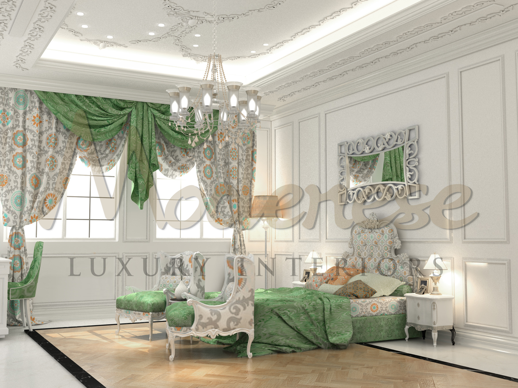 Impressive Classic Bedroom Design With Green Drops