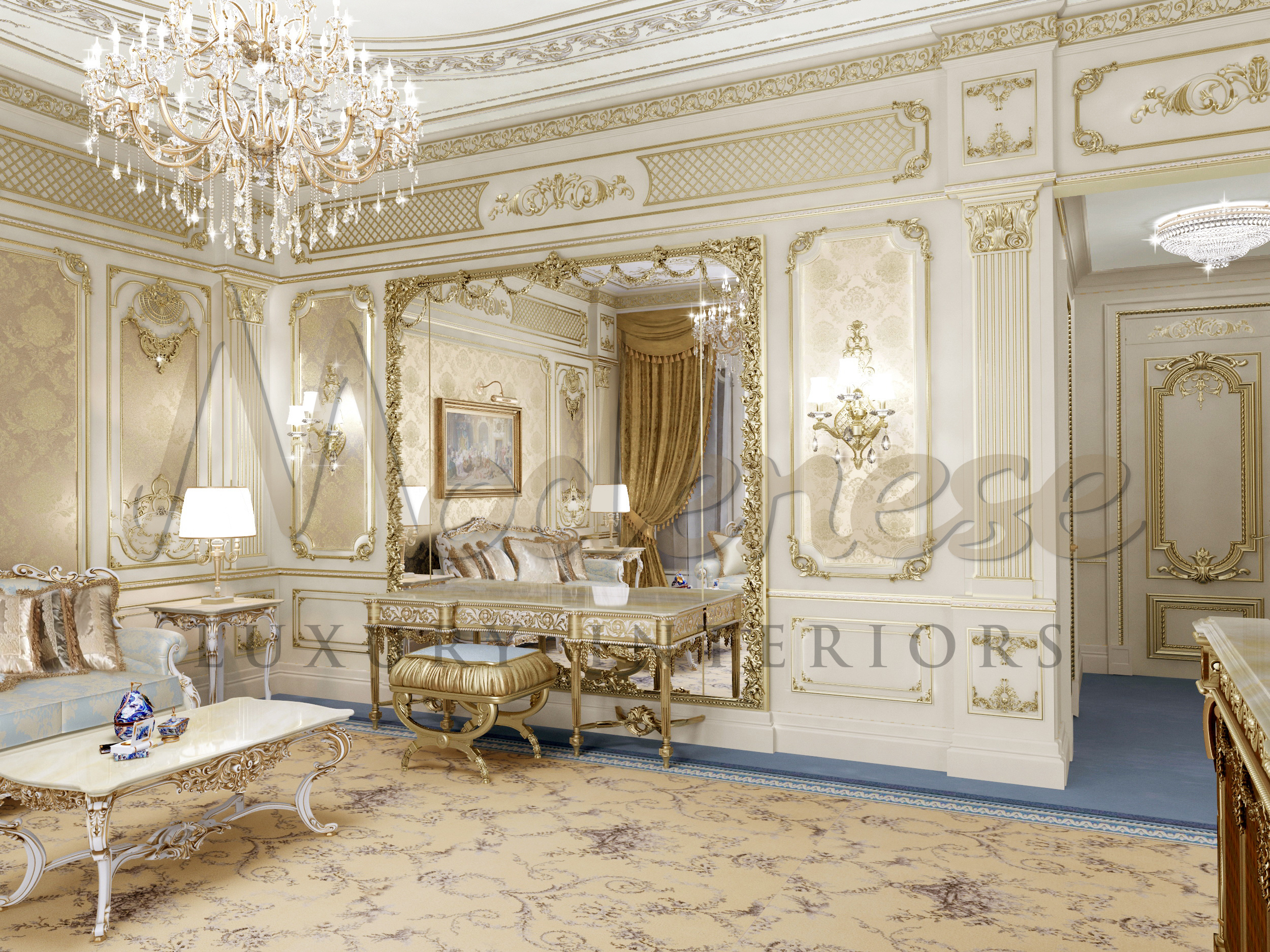 Classical Mirror For Master Bedroom. Best Interior Styling In Saudi Arabia. Luxurious High-quality Furniture Made In Italy
