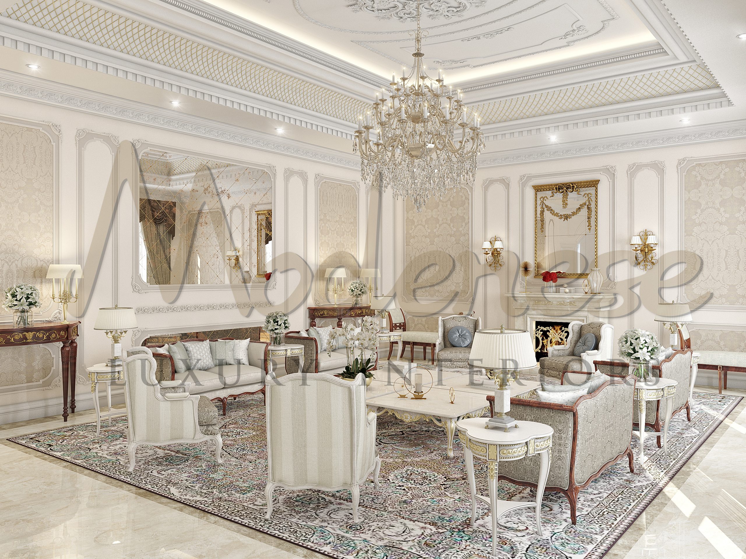 House Design in Moscow. Sophisticated Italian design for classic luxurious living room. Bespoke Refined Living Room Design