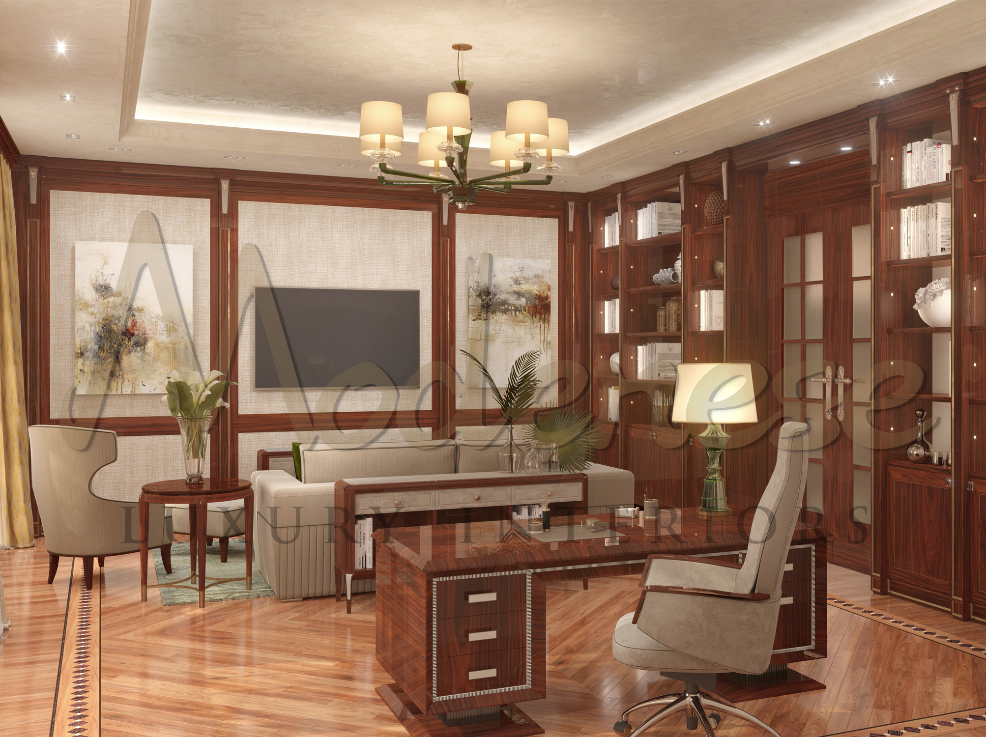 Best design of custom-made designer furniture, elegant classic style office. Solid wood joinery and Italian furniture production. Best Interior Design Studio In New York
