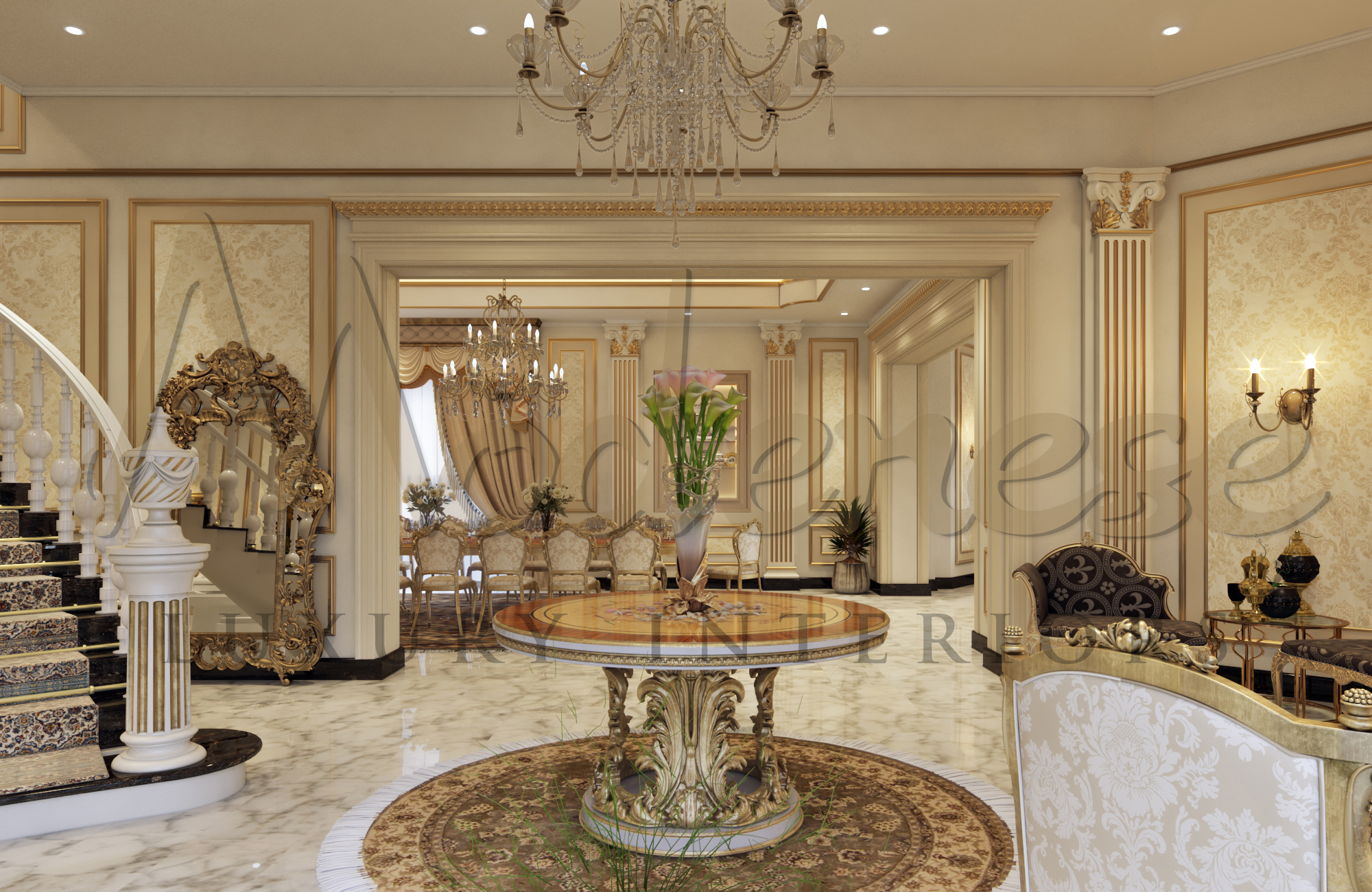 Customized furniture project, elegant handcrafted furniture. Classic apartment design, Italian unique and exclusive design. Exclusive furniture manufacturing in Italy. House designer in Saudi Arabia