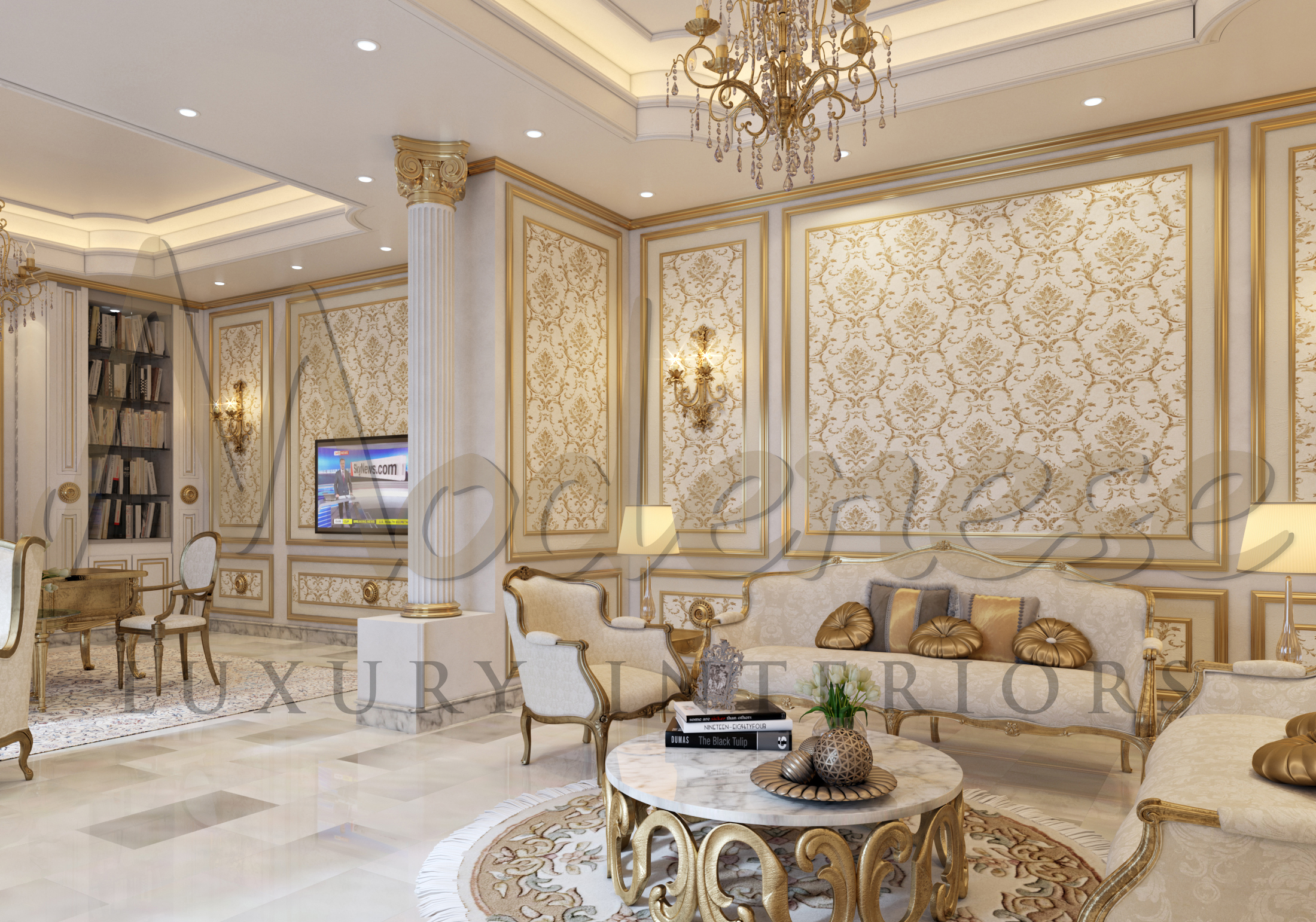 Customized furniture project, elegant handcrafted furniture. Classic apartment design, Italian unique and exclusive design. Exclusive furniture manufacturing in Italy. House designer in Dubai