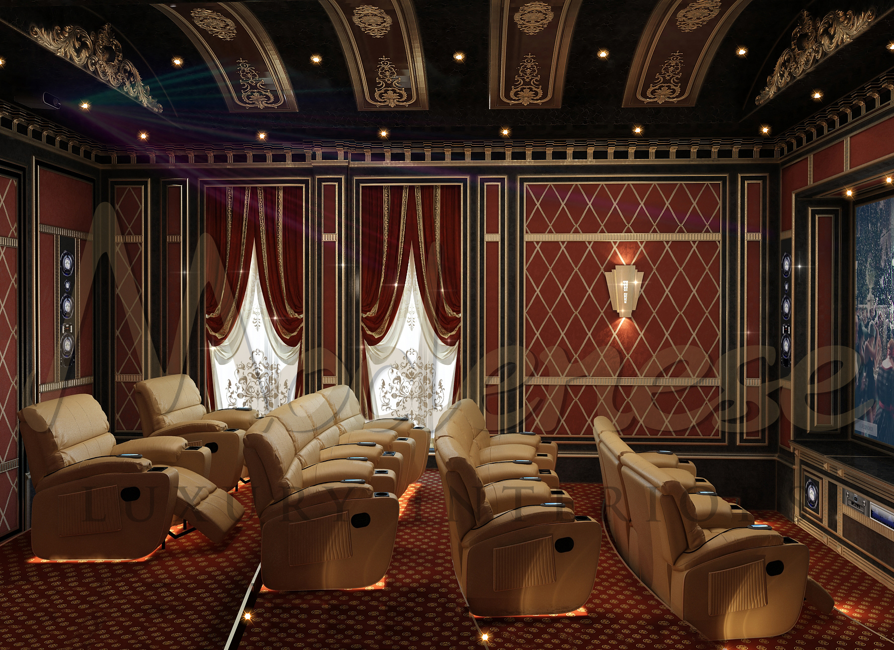 Sophisticated Italian design for home cinema. High-end quality Italian furniture.Turnkey interior design project. Best interior design company in Riyadh