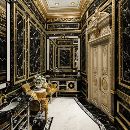 Luxurious majestic bathroom design for royal villa, classic custom-made bathroom furniture made in Italy