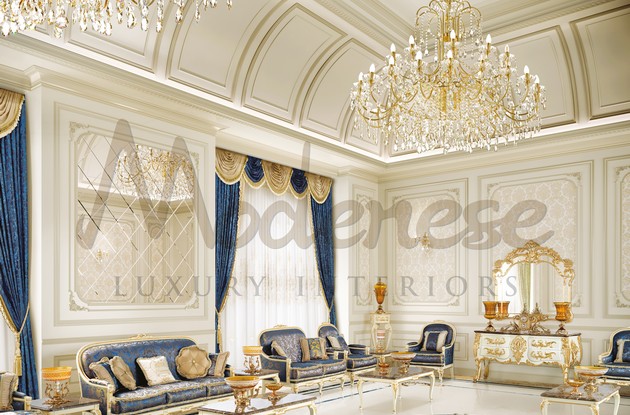 Modenese inlaid marble design with blue and cream elements