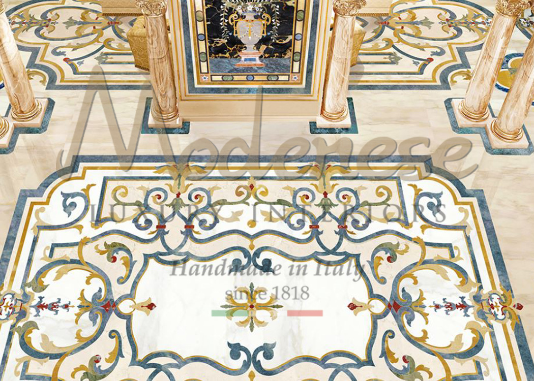 Modenese inlayd marble floor design for a luxury residential villa