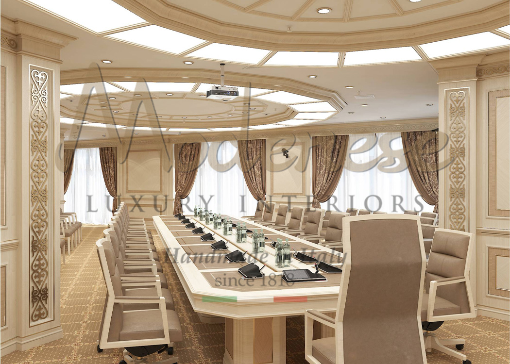 Contemporary beige fabric meeting room interior design project Modenese