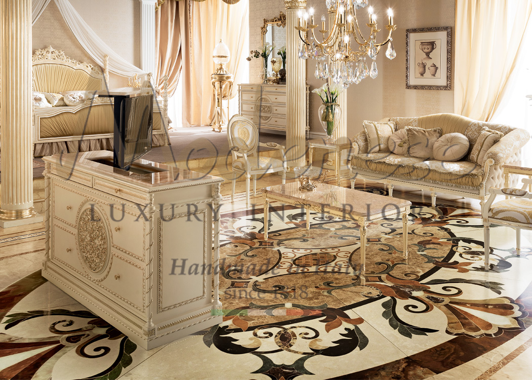 Elegant marble design with inlaid details and decoration by Modenese Luxury Interiors