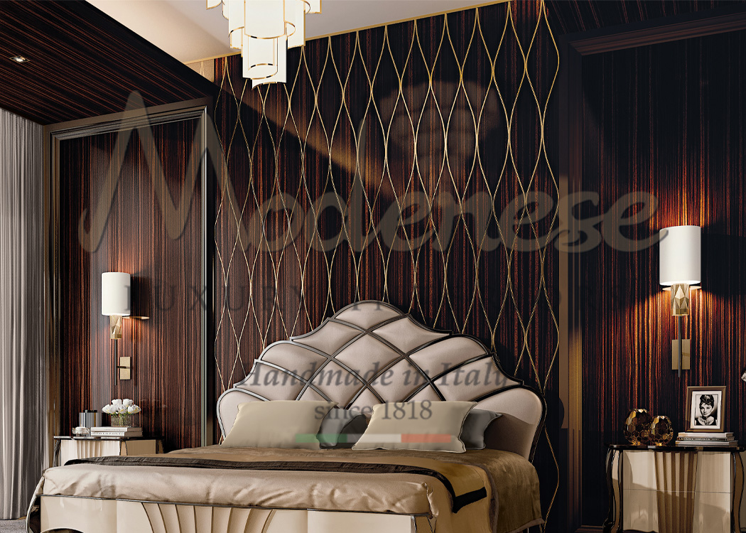 Brown ebony Makassar and gold details for this Modenese Interiors contemporary wall decoration