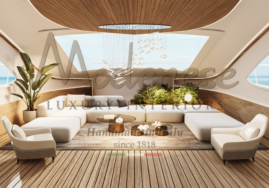 Modenese white fabrics sofa and armchair for contemporary yacht interior design by Modenese